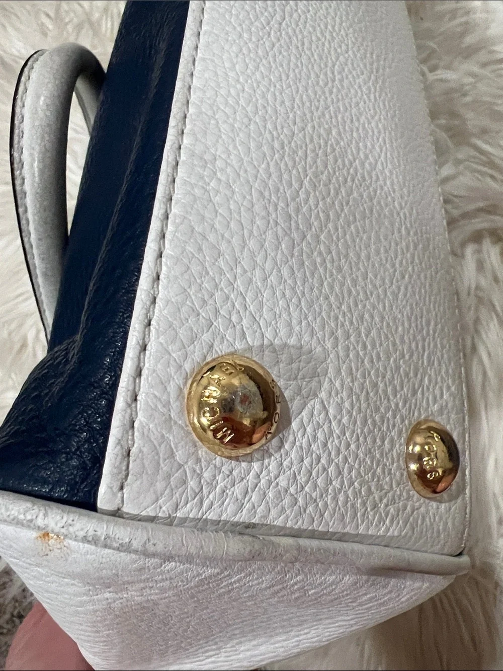 Michael Kors Navy and White Dome Satchel with Tassel Charm
